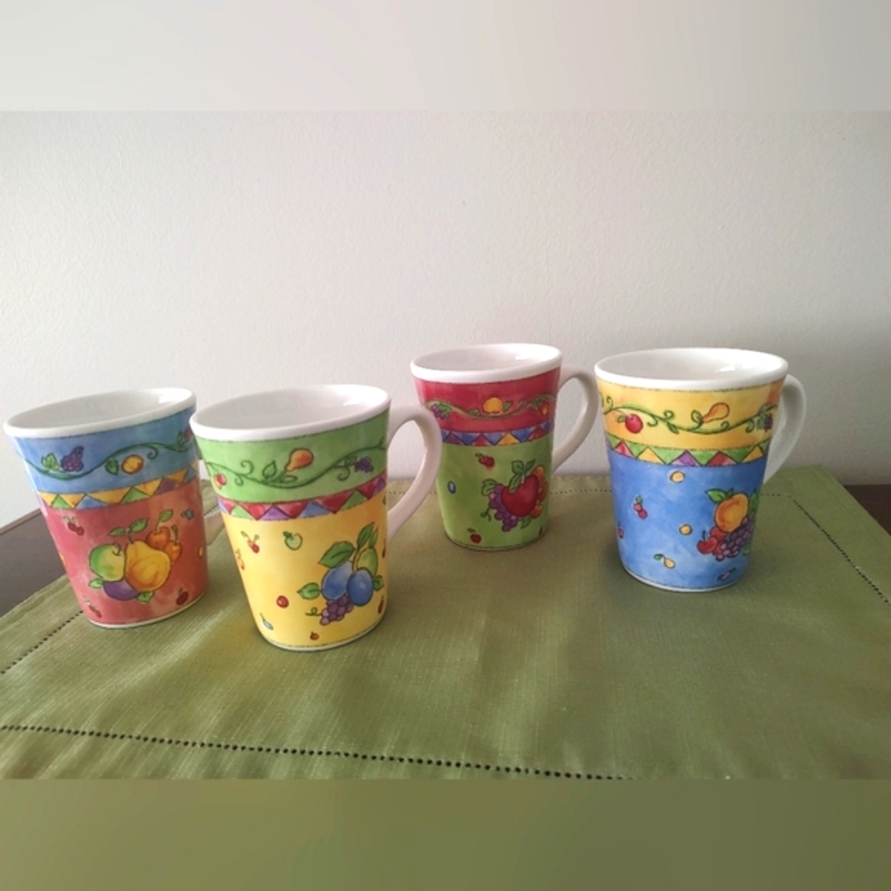Set of 4 Colorful Mugs By Sango - Picture 2 of 5